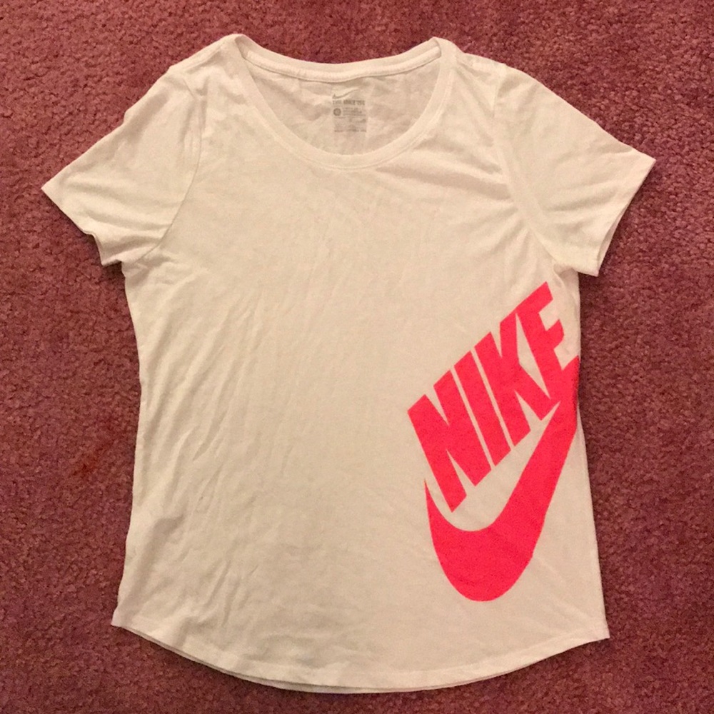 White Nike Tee with Pink Nike Swish
